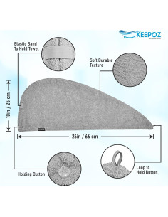 Toalla para el Cabello KEEPOZ 100% Algodón Gris Secado Rápido 2