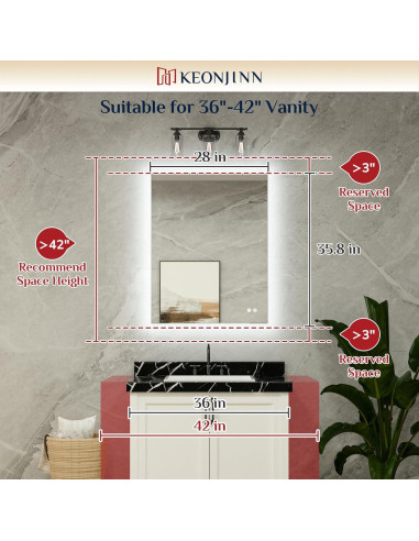 Espejo de Baño Iluminado LED Keonjinn 91x71 cm 3 Colores