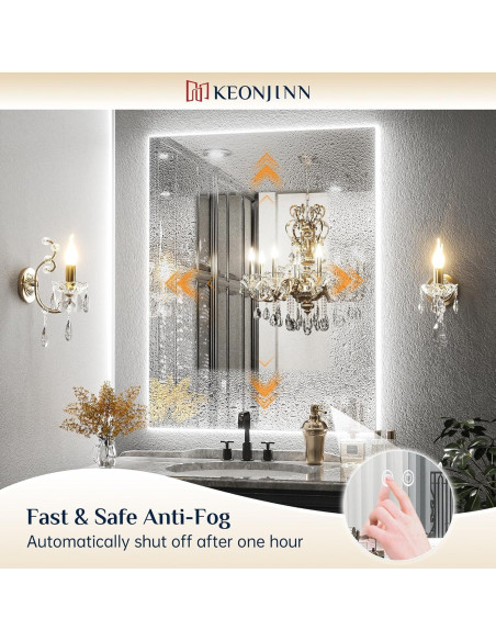 Espejo de Baño Iluminado LED Keonjinn 91x71 cm 3 Colores