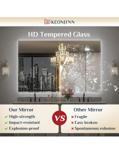 Espejo de Baño Iluminado LED Keonjinn 91x71 cm 3 Colores