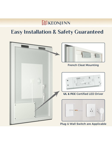 Espejo de Baño Iluminado LED Keonjinn 91x71 cm 3 Colores