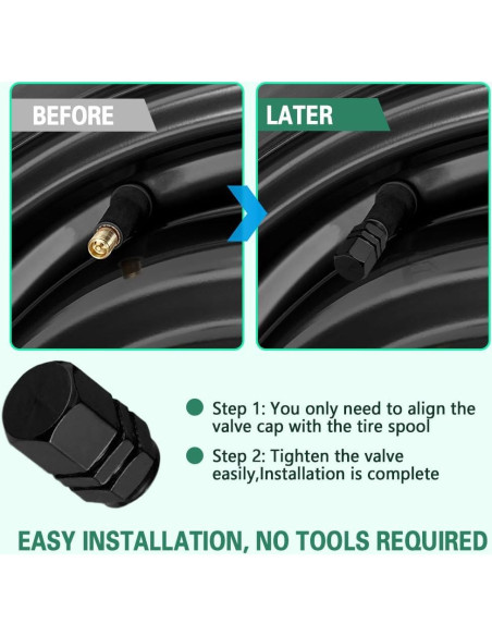 8 Tapas de Válvula de Neumático Kutyun - Aluminio Negro