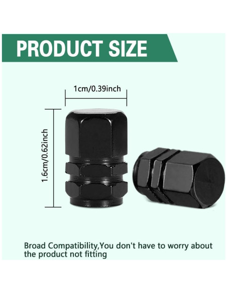 8 Tapas de Válvula de Neumático Kutyun - Aluminio Negro