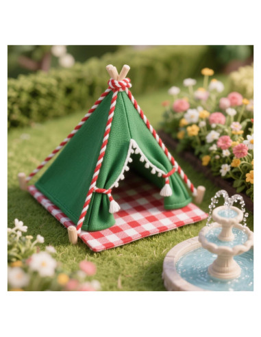 Carpa de Camping Miniatura Verde 1:12 con Alfombra - Minamzee