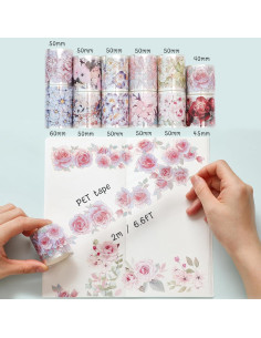 Juego de Cinta Washi Floral Cratey - 12 Rollos de 2m 2
