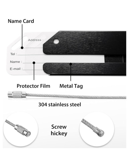 12 Etiquetas de Equipaje Weewooday de Aluminio Negro