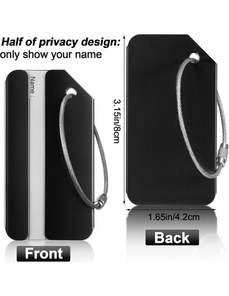 12 Etiquetas de Equipaje Weewooday de Aluminio Negro