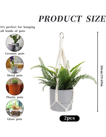Colgador de Plantas de Macramé Sliverdew 50 cm 2 Piezas Boho