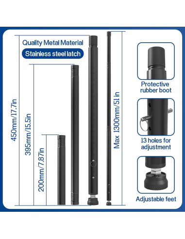 Barra de Seguridad Ajustable para Puertas Corredizas WooFog 43-127 cm - Negro