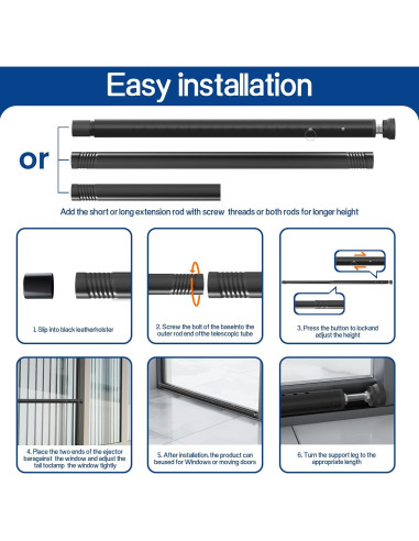 Barra de Seguridad Ajustable para Puertas Corredizas WooFog 43-127 cm - Negro