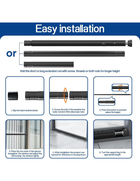 Barra de Seguridad Ajustable para Puertas Corredizas WooFog 43-127 cm - Negro