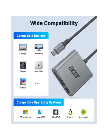 Lector de Tarjetas Acer ODK450 USB-C 4.0 Doble Ranura 100W