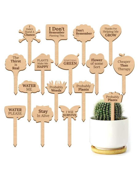 15 Etiquetas de Plantas de Madera GOMAKERER - 15 Estilos Divertidos