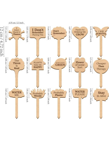 15 Etiquetas de Plantas de Madera GOMAKERER - 15 Estilos Divertidos
