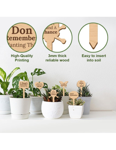 15 Etiquetas de Plantas de Madera GOMAKERER - 15 Estilos Divertidos