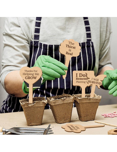 15 Etiquetas de Plantas de Madera GOMAKERER - 15 Estilos Divertidos