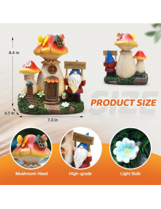 Estatua de Jardín Solar Hongo Casa de Hadas Json 17.78cm 2