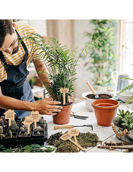 15 Etiquetas de Plantas de Madera GOMAKERER - 15 Estilos Divertidos