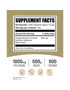 Extracto de Hongo Chaga en Polvo BulkSupplements 500g Sin Gluten 2