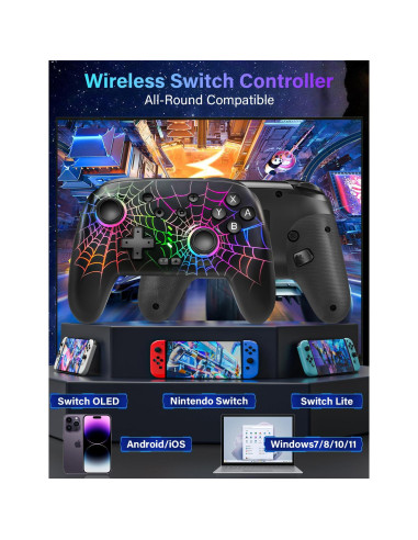 Controlador Inalámbrico RJAD para Nintendo Switch con Luz LED