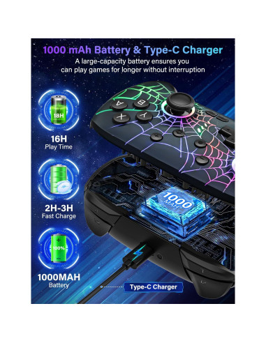 Controlador Inalámbrico RJAD para Nintendo Switch con Luz LED