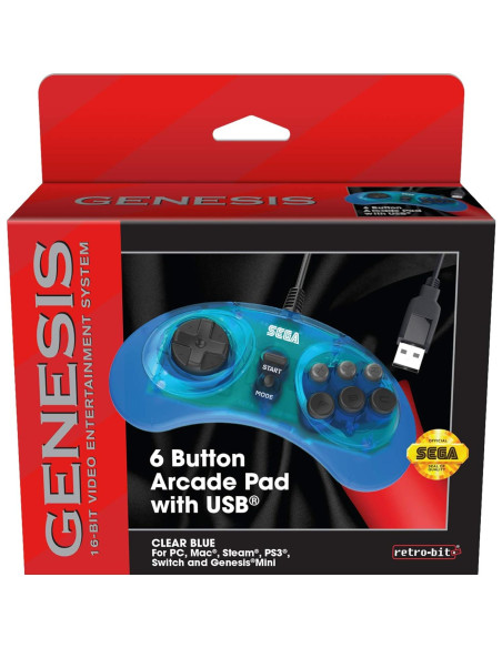 Controlador USB Retro-Bit Sega Genesis 6 Botones Azul Claro