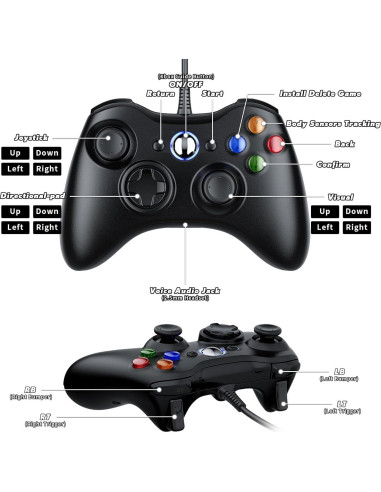 Controlador con Cable LENISUOLE para Xbox 360 - Dual Vibración