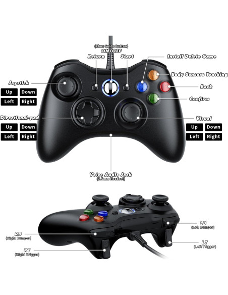 Controlador con Cable LENISUOLE para Xbox 360 - Dual Vibración