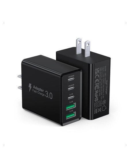 Cargador de pared USB C 50W Qwinjwin 5 Puertos Negro