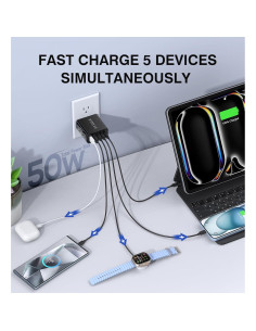 Cargador de pared USB C 50W Qwinjwin 5 Puertos Negro 2