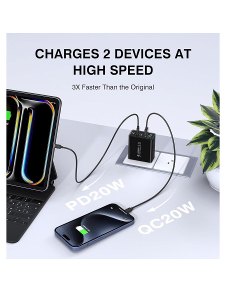 Cargador de pared USB C 50W Qwinjwin 5 Puertos Negro