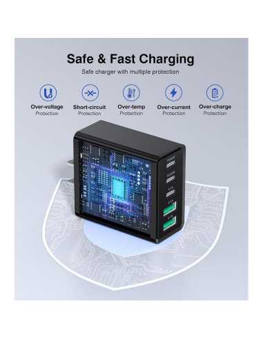 Cargador de pared USB C 50W Qwinjwin 5 Puertos Negro