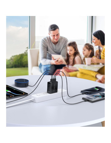 Cargador de pared USB C 50W Qwinjwin 5 Puertos Negro
