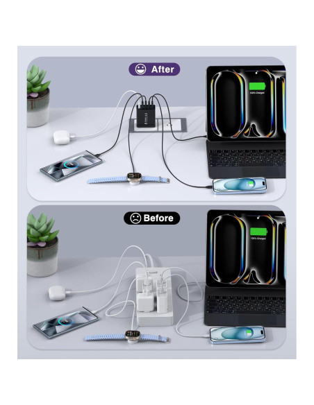 Cargador de pared USB C 50W Qwinjwin 5 Puertos Negro