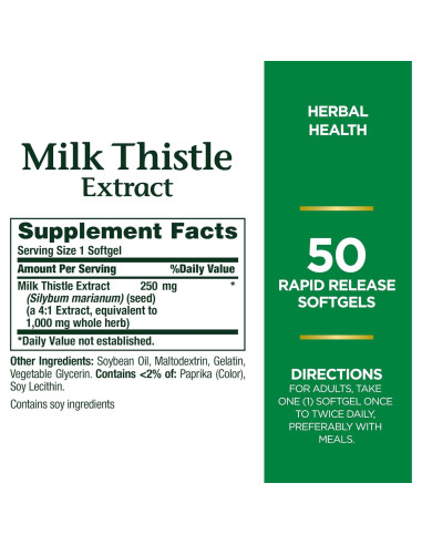 Suplemento Herbal Cardo Mariano Nature's Bounty 1000 mg 50 Cápsulas