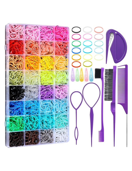 2000 Gomas de Pelo Elásticas 32 Colores + Accesorios Auroray