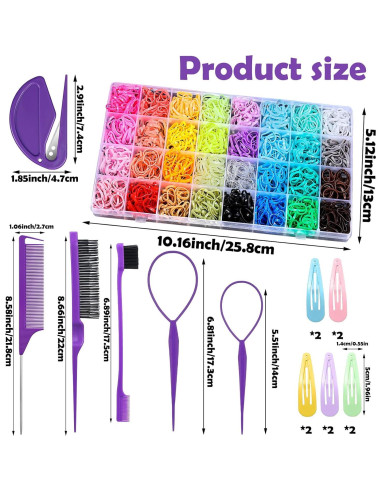 2000 Gomas de Pelo Elásticas 32 Colores + Accesorios Auroray