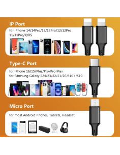 Cable de Carga Múltiple Puxnoin 4 en 1 125 cm Negro 2