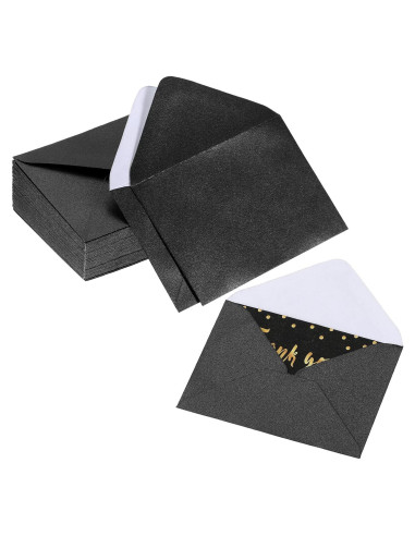 200 Mini Sobres de Regalo Yahenda 10.16x6.86cm Negro Autoadhesivos