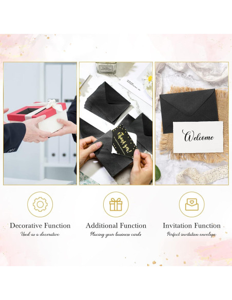 200 Mini Sobres de Regalo Yahenda 10.16x6.86cm Negro Autoadhesivos