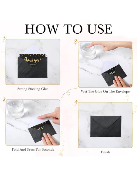 200 Mini Sobres de Regalo Yahenda 10.16x6.86cm Negro Autoadhesivos