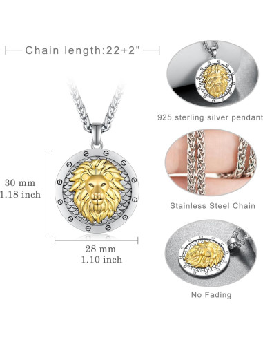 Collar León 925 Plata Esterlina para Hombres - Regalo Cumpleaños