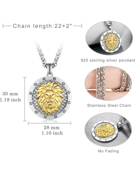 Collar León 925 Plata Esterlina para Hombres - Regalo Cumpleaños Collar León 925 Plata Esterlina para Hombres - Regalo Cumpleaños