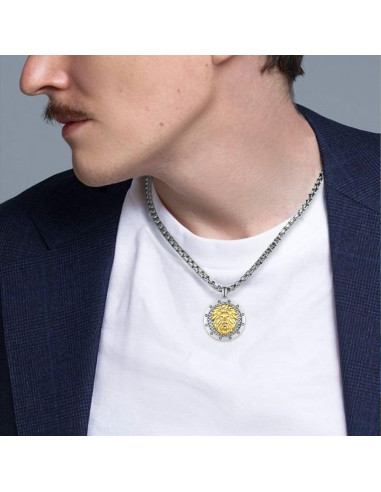 Collar León 925 Plata Esterlina para Hombres - Regalo Cumpleaños
