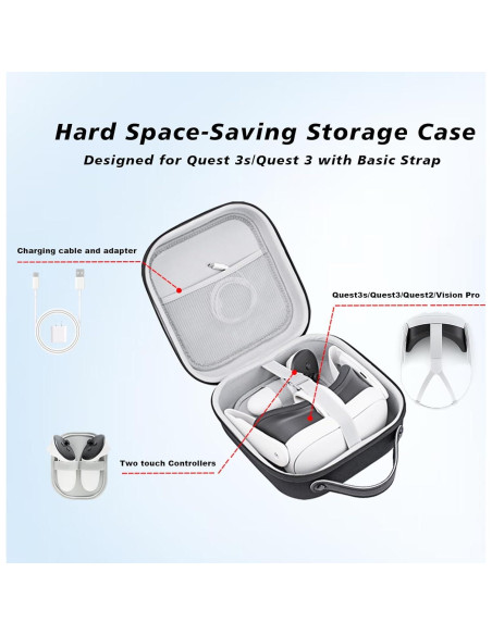 Funda Dura Krypthos para Meta Quest 3S/3/2 y Vision Pro - Negro