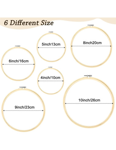 FEBSNOW 6 Aros de Bordado Redondos 10-26 cm para Manualidades