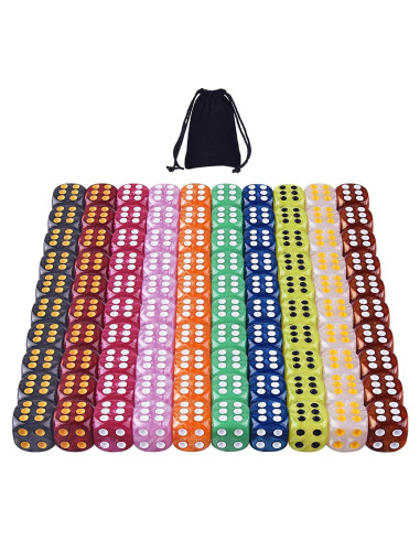 AUSTOR Set de 100 Dados de 6 Caras en 10 Colores Perla