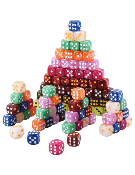 AUSTOR Set de 100 Dados de 6 Caras en 10 Colores Perla AUSTOR Set de 100 Dados de 6 Caras en 10 Colores Perla