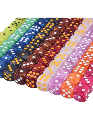 AUSTOR Set de 100 Dados de 6 Caras en 10 Colores Perla