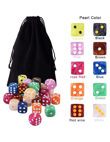 AUSTOR Set de 100 Dados de 6 Caras en 10 Colores Perla